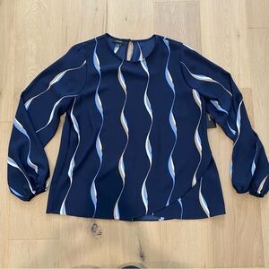 Alfani | Navy Crossover Hem Long Sleeve Blouse NWT